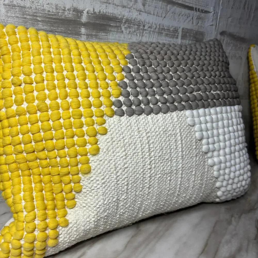 Hand Embroidered Wool Geometric Textured Throw Pillow